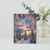 Carte Postale Forêt hivernale neige, cristaux de glace, aurores (Debout devant)