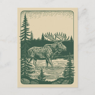 Carte Postale Forêt hivernale Orignal au lac