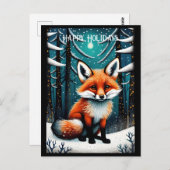 Carte Postale Forêt neigeuse mignonne Fox Noël vacances (Devant / Derrière)