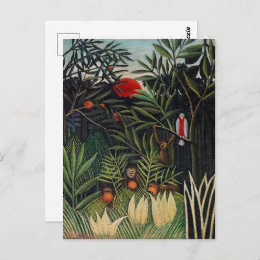 Carte Postale Forêt tropicale avec singes par Henri Rousseau (Devant / Derrière)