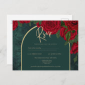 Carte Postale Forêt Vert Or ROUGE Roses Mariage d'hiver (Devant / Derrière)