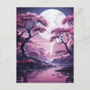 Carte Postale Forêt violette en Arrière - plan lunaire