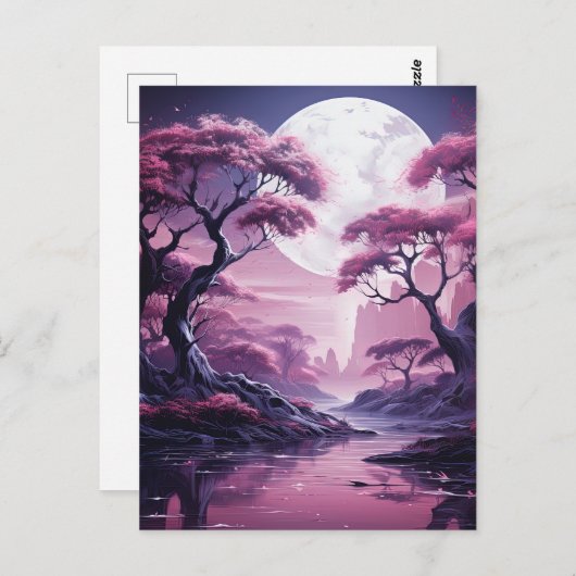 Carte Postale Forêt violette en Arrière - plan lunaire (Devant / Derrière)