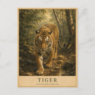 Carte Postale Forêts de tigre de l'Inde VINTAGE