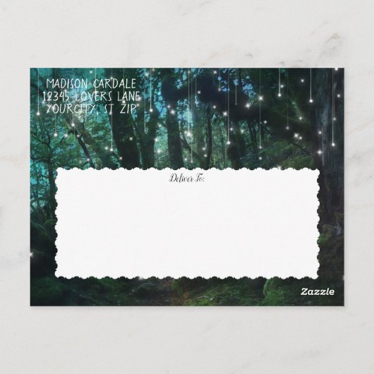 Carte Postale Forêts enchantées Lumières des fées Sauvez la date (Dos)