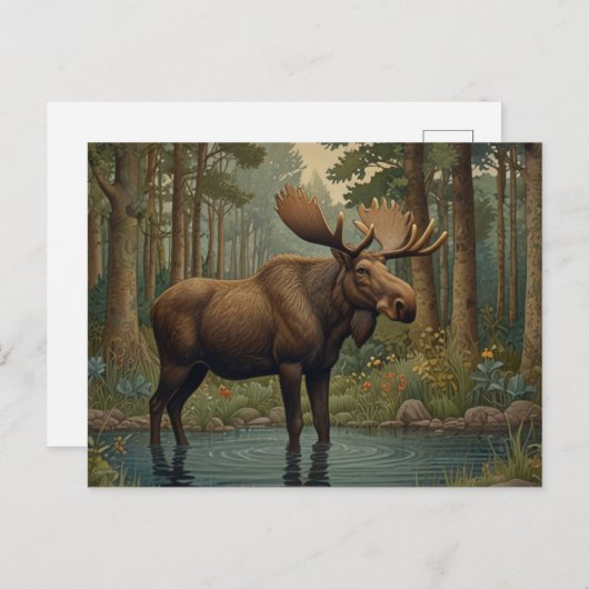 Carte Postale Forêts profondes orignal boho forêt boisée verdure (Devant / Derrière)