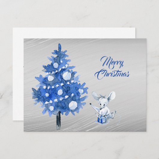 Carte Postale Forfait Souris Rustique Arbre Bleu Noël (Devant / Derrière)
