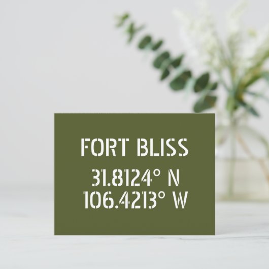 Carte postale Fort Bliss Latitude Longitude (Debout devant)