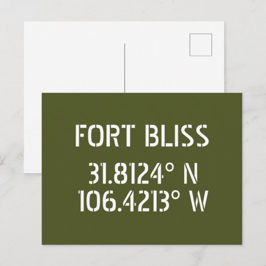 Carte postale Fort Bliss Latitude Longitude (Devant / Derrière)