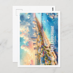 Carte Postale Fort Lauderdale Floride US Famous Place aquarelle