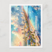 Carte Postale Fort Lauderdale Floride US Famous Place aquarelle (Devant)