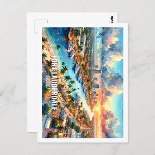Carte Postale Fort Lauderdale Floride US Famous Place aquarelle