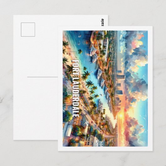 Carte Postale Fort Lauderdale Floride US Famous Place aquarelle (Devant / Derrière)