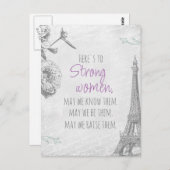 Carte Postale Forte femme Citation Paris Papier Tour Eiffel Post (Devant / Derrière)