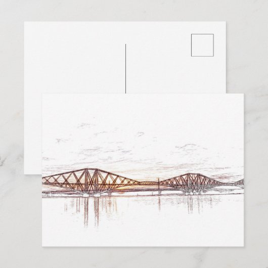 Carte Postale Forth Bridge Scotland Minimalist Sketch (Devant / Derrière)