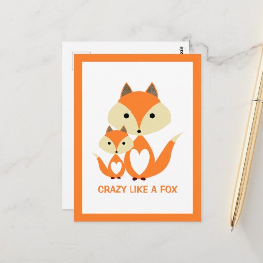 Carte Postale Fou comme un Fox, Orange Fox Burlap (Devant/Arrière en situation)
