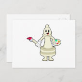 Carte Postale Fou de jeu d'échecs en peintre avec pinceau et cou (Devant / Derrière)