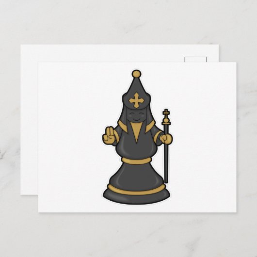 Carte Postale Fou, pièce de jeu d'échecs avec bâton (Devant / Derrière)