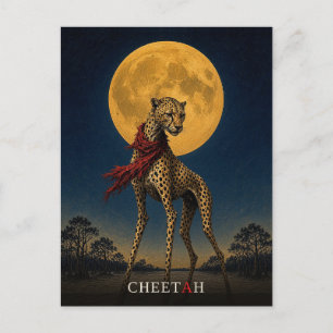 Carte Postale Foulard rouge guépard gothique surréaliste