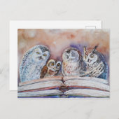 Carte Postale Four reading owls (Devant / Derrière)