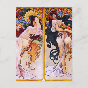 Carte Postale Four Seasons by Alfons Mucha Art Déco Nouveau