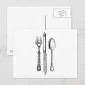 Carte Postale Fourche à couteau d'antiquité et combo à cuillère  (Devant / Derrière)