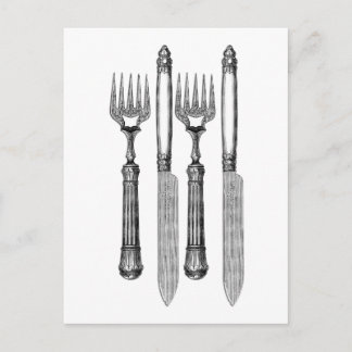 Carte Postale Fourchette et couteau Vintage