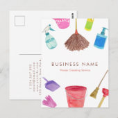 Carte Postale Fournitures de nettoyage de maison aquarelle color (Devant / Derrière)
