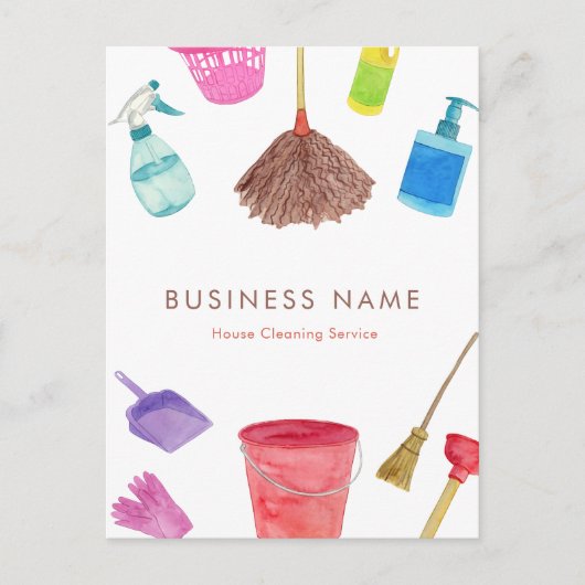 Carte Postale Fournitures de nettoyage de maison aquarelle color (Devant)