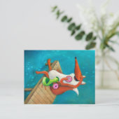 Carte Postale Fox amical et poulet mangeant des butées toriques (Debout devant)