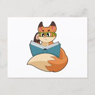 Carte Postale Fox as nerd with Book & Glasses