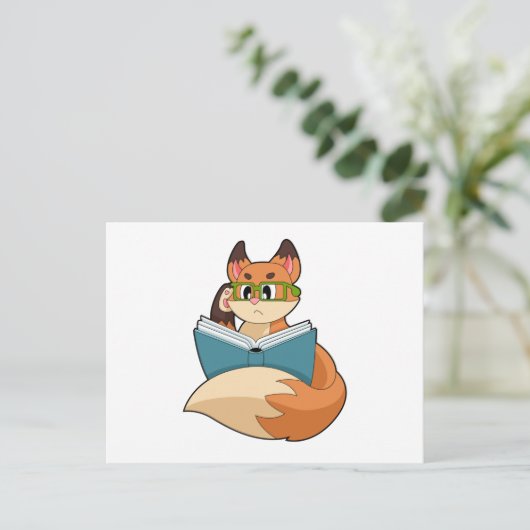 Carte Postale Fox as nerd with Book & Glasses (Debout devant)