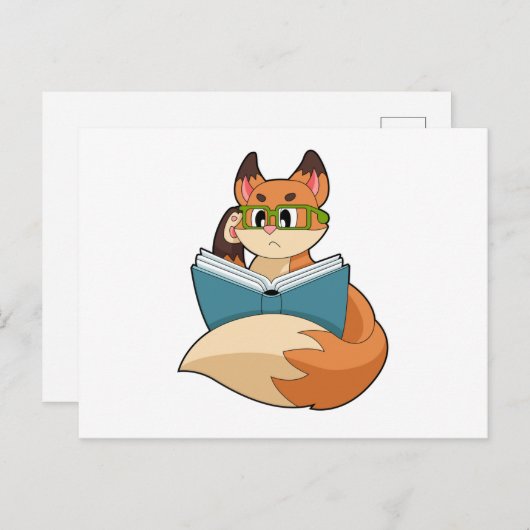 Carte Postale Fox as nerd with Book & Glasses (Devant / Derrière)