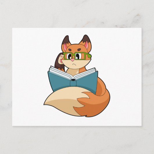Carte Postale Fox as nerd with Book & Glasses (Devant)