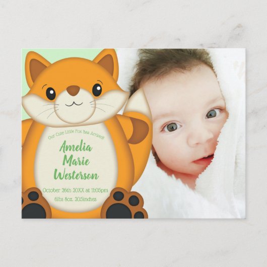 Carte Postale Fox Baby shower Bois animal (Devant)