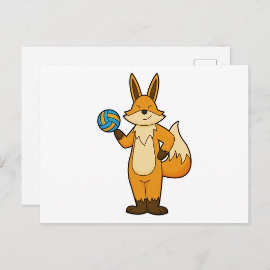 Carte Postale Fox comme joueur de volleyball avec volleyball (Devant / Derrière)