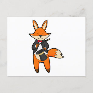Carte Postale Fox comme Magicien avec baguette magique et Casque