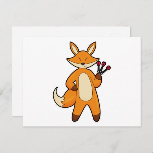 Carte Postale Fox en Dart player avec Darts (Devant / Derrière)