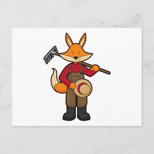 Carte Postale Fox en fermier avec Rake & Casquette (Devant)