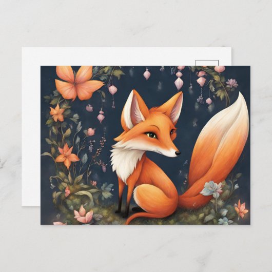 Carte Postale Fox en fleurs (Devant / Derrière)