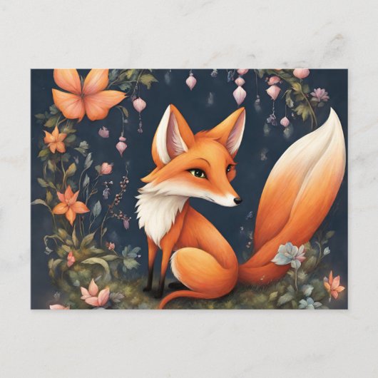 Carte Postale Fox en fleurs (Devant)