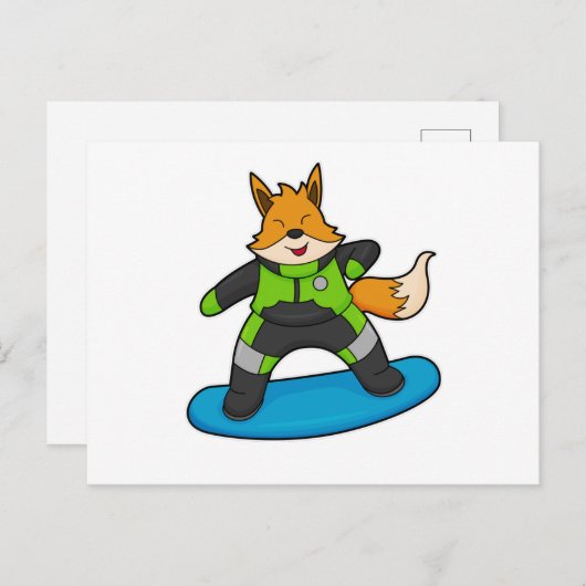 Carte Postale Fox en Snowboard avec Snowboard (Devant / Derrière)