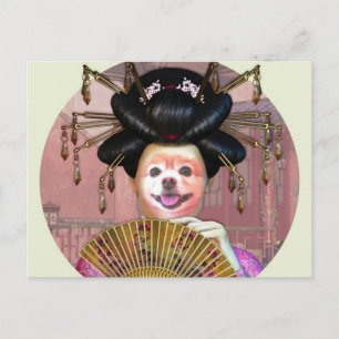 Carte Postale Fox Est Un Geisha Avec Un Ventilateur