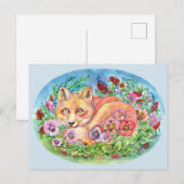 Carte Postale Fox et Pansies (Devant / Derrière)
