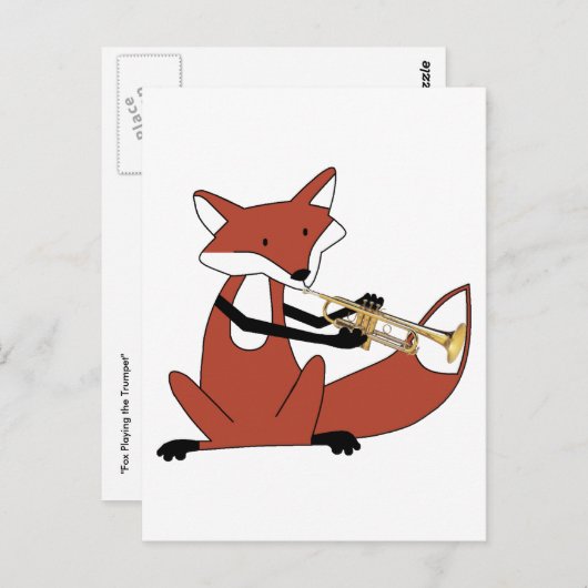 Carte Postale Fox joue la trompette (Devant / Derrière)