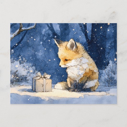 Carte Postale Fox Kit and the Gift Watercolor (Devant)
