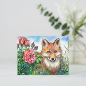 Carte Postale Fox Par Le Rose Bush (Debout devant)