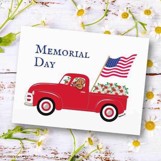 Carte Postale Fox Red Labrador Camion Rouge Memorial Day