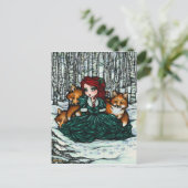 Carte Postale Foxes de neige hivernale Fille de forêt Imaginaire (Debout devant)