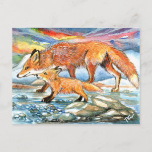 Carte Postale Foxes Marcher par Riverbank